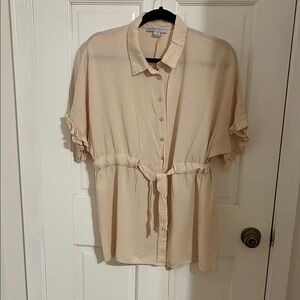 FAVLUX Cream Button-Down Shirt with Tie Waist